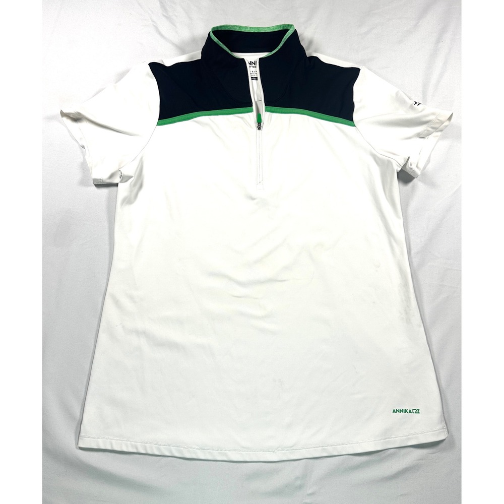 Annika Cutter & Buck Womens Golf Polo Shirt Small White Navy Green CB DryTec UPF